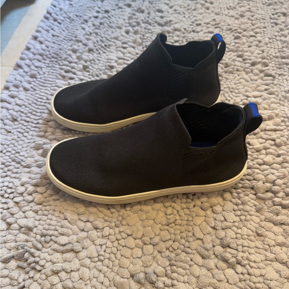 Rothy's Black Ankle Boots with Blue Accents